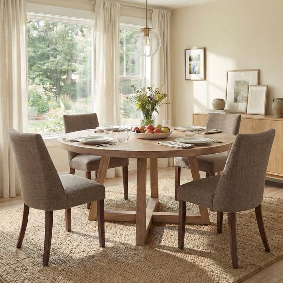 EOP Upholstered Dining Chairs Set of 4, Mid Century Modern Fabric Side Chairs with Solid Wood Legs, Comfortable Kitchen & Dining Room Chairs for Home, Restaurant Use, Brown