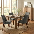 thumbnail image 1 of EOP Upholstered Dining Chairs Set of 4, Mid Century Modern Fabric Side Chairs with Solid Wood Legs, Comfortable Kitchen & Dining Room Chairs for Home, Restaurant Use, Dark Gray, 1 of 7