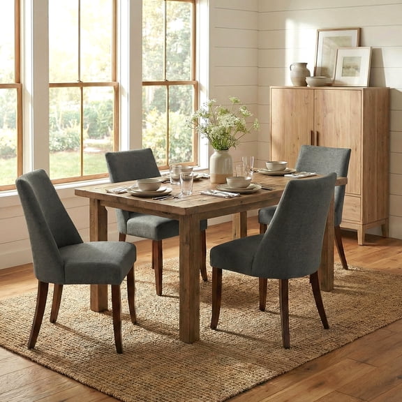 EOP Upholstered Dining Chairs Set of 4, Mid Century Modern Fabric Side Chairs with Solid Wood Legs, Comfortable Kitchen & Dining Room Chairs for Home, Restaurant Use, Dark Gray
