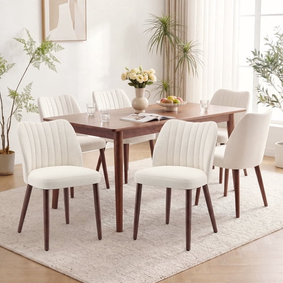 EOP Upholstered Dining Chairs Set of 6, Farmhouse Fabric Kitchen Chairs with Solid Wood Legs, Modern Restaurant & Cafe Side Chairs for Home Dining Room, Beige