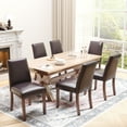 thumbnail image 1 of EOP Upholstered Dining Chairs Set of 6, Faux Leather Dining Side Chairs, Farmhouse Dining Room Chairs, Stylish Kitchen Chairs with Solid Wood Legs and Padded Seat, Dark Brown, 1 of 10