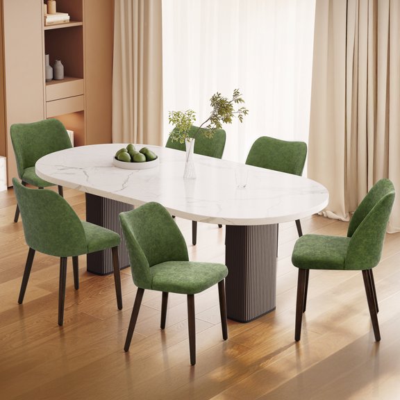 EOP Upholstered Dining Chairs Set of 6, Mid Century Modern Dining Room Chairs, Fabric Farmhouse Dining Side Chairs with Wood Legs, Armless Kitchen Chairs with Wingback, Green