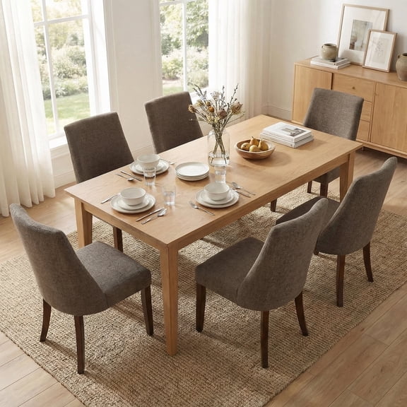 EOP Upholstered Dining Chairs Set of 6, Mid Century Modern Fabric Side Chairs with Solid Wood Legs, Comfortable Kitchen & Dining Room Chairs for Home, Restaurant Use, Brown