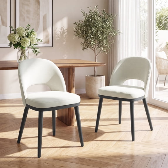 EOP Upholstered Dining Chairs Set of 2, Modern Fabric Dining Side Chairs with Solid Wood Legs, Comfortable Seating for Kitchen, Dining Room, Beige