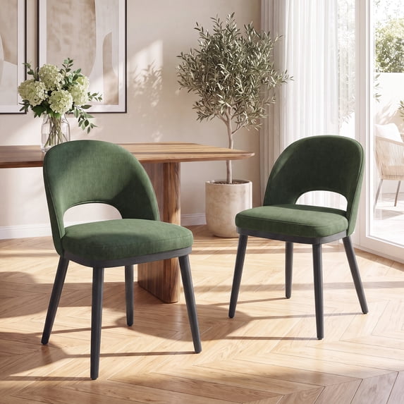 EOP Upholstered Dining Chairs Set of 2, Modern Fabric Dining Side Chairs with Solid Wood Legs, Comfortable Seating for Kitchen, Dining Room, Green