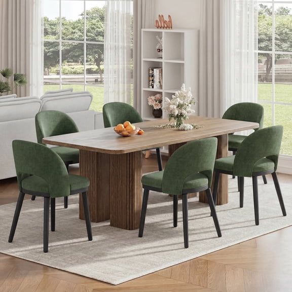 EOP Upholstered Dining Chairs Set of 6, Modern Fabric Dining Side Chairs with Solid Wood Legs, Comfortable Seating for Kitchen, Dining Room, Green