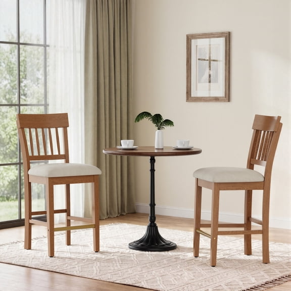 EOP 25.59" Armless Bar Stools Set of 2 Counter Height Stool Wooden Barstools Antique-style Island chair for Kitchen Bar Dining Room, Light Brown