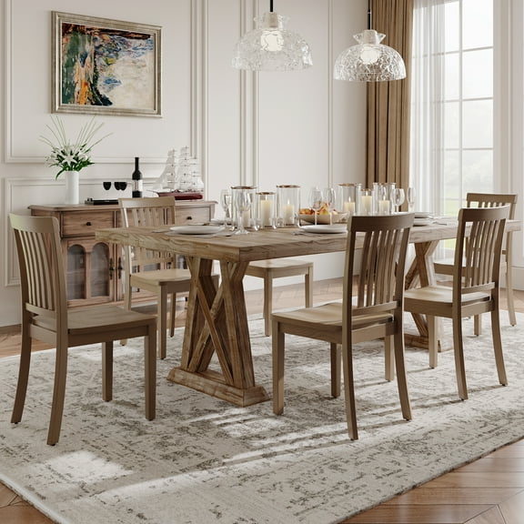 EOP Windsor Dining Chairs Set of 6, Modern Solid Wood Living Room Chairs, Armless High Back Kitchen chairs, Farmhouse Side Chairs for Kitchen and Dining Room with Non-Slip Foot Pads, Light Brown