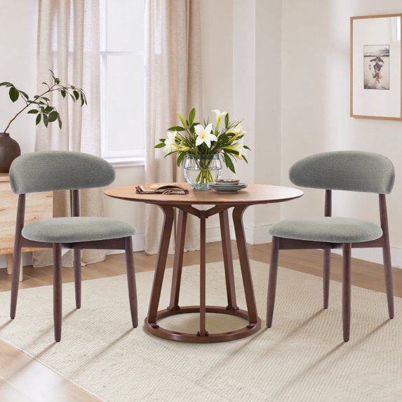 EOP Wooden Dining Chairs Set of 2, Farmhouse Kitchen Side Chairs with Foot Pegs, Mid-Century Modern Fabric Upholstered Dining Room Chairs for Kitchen, Dining Room, Green