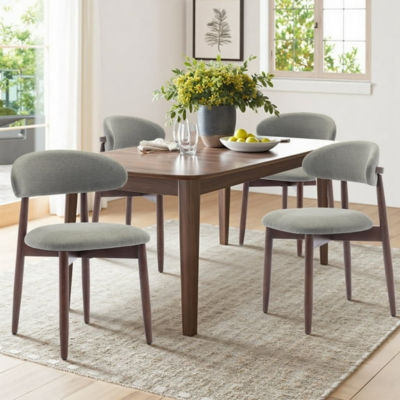 EOP Wooden Dining Chairs Set of 4, Farmhouse Kitchen Side Chairs with Foot Pegs, Mid-Century Modern Fabric Upholstered Dining Room Chairs for Kitchen, Dining Room, Green