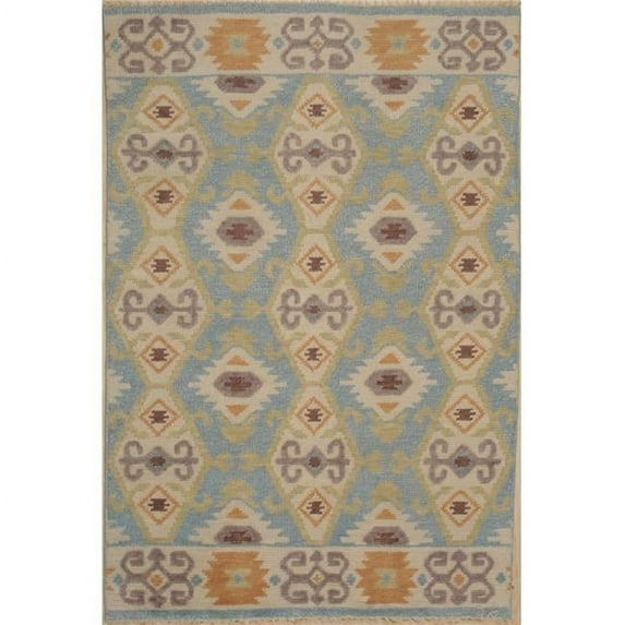 EORC 6 x 9 ft. Piled Killim Traditional Area Rug - Light Blue