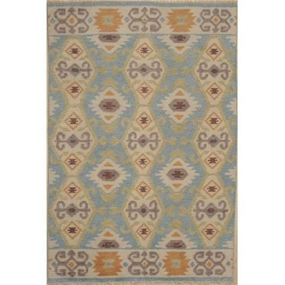 EORC  6 x 9 ft. Piled Killim Traditional Area Rug - Light Blue