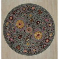 EORC  8 ft. Suzani Traditional Round Area Rug - Blue