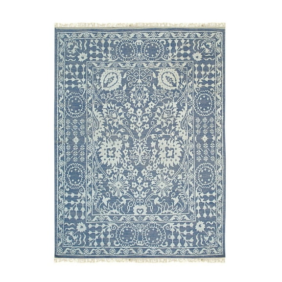 EORC BLUE Hand Knotted Wool/Bamboo Silk Traditional Agra Rug, 8' x 10'