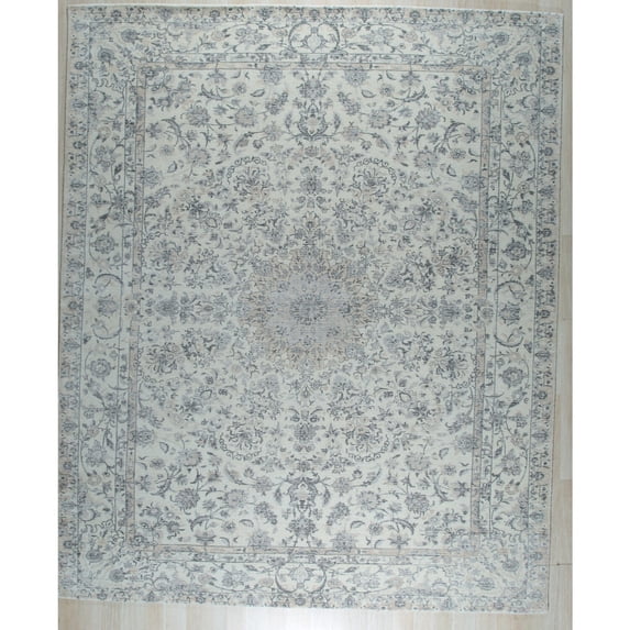 EORC QT2418BG6X9 Hand-Knotted Wool Wool and Viscose Kerman-Kashan-Isfahan Rug, 6' x 9', Beige Area Rug