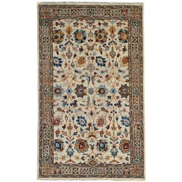 EORC Beige Hand Knotted Wool Traditional Bidjar Collection Rug, 6' x 9'