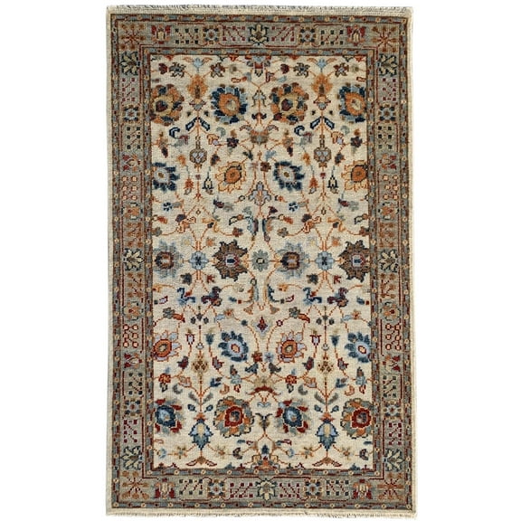 EORC Beige Hand Knotted Wool Traditional Bidjar Collection Rug, 6' x 9'