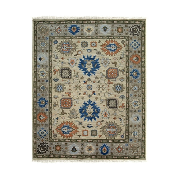 EORC Beige Hand Knotted Wool Traditional Modern Knot Rug, 8' x 10