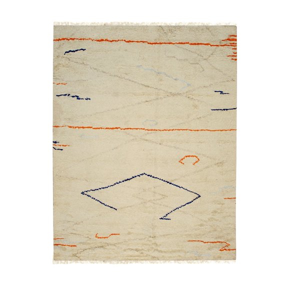 EORC Beige Hand Knotted Wool Traditional Modern Moroccan Rug, 6' x 9'-Color:Beige,Material:Wool