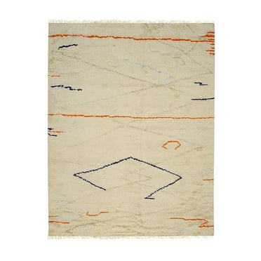 EORC Beige Hand Knotted Wool Traditional Modern Moroccan Rug, 8' x 10'