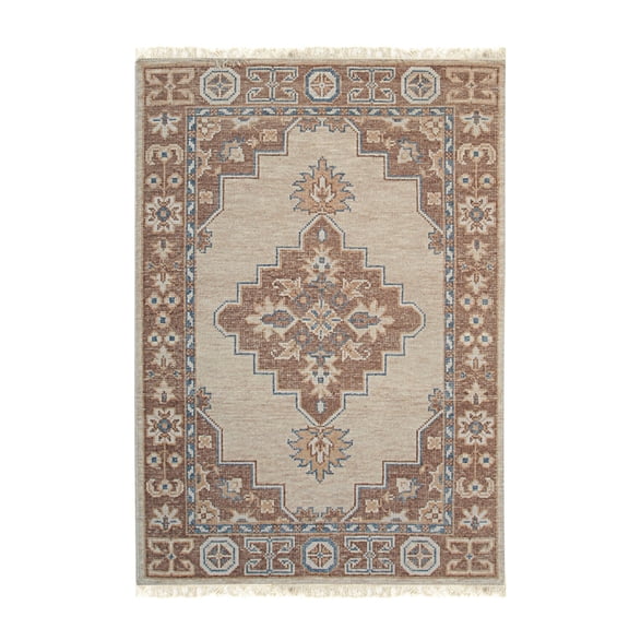 EORC Beige Hand Knotted Wool Traditional Tabriz Rug, 8' x 10'-Color:Beige,Material:Wool