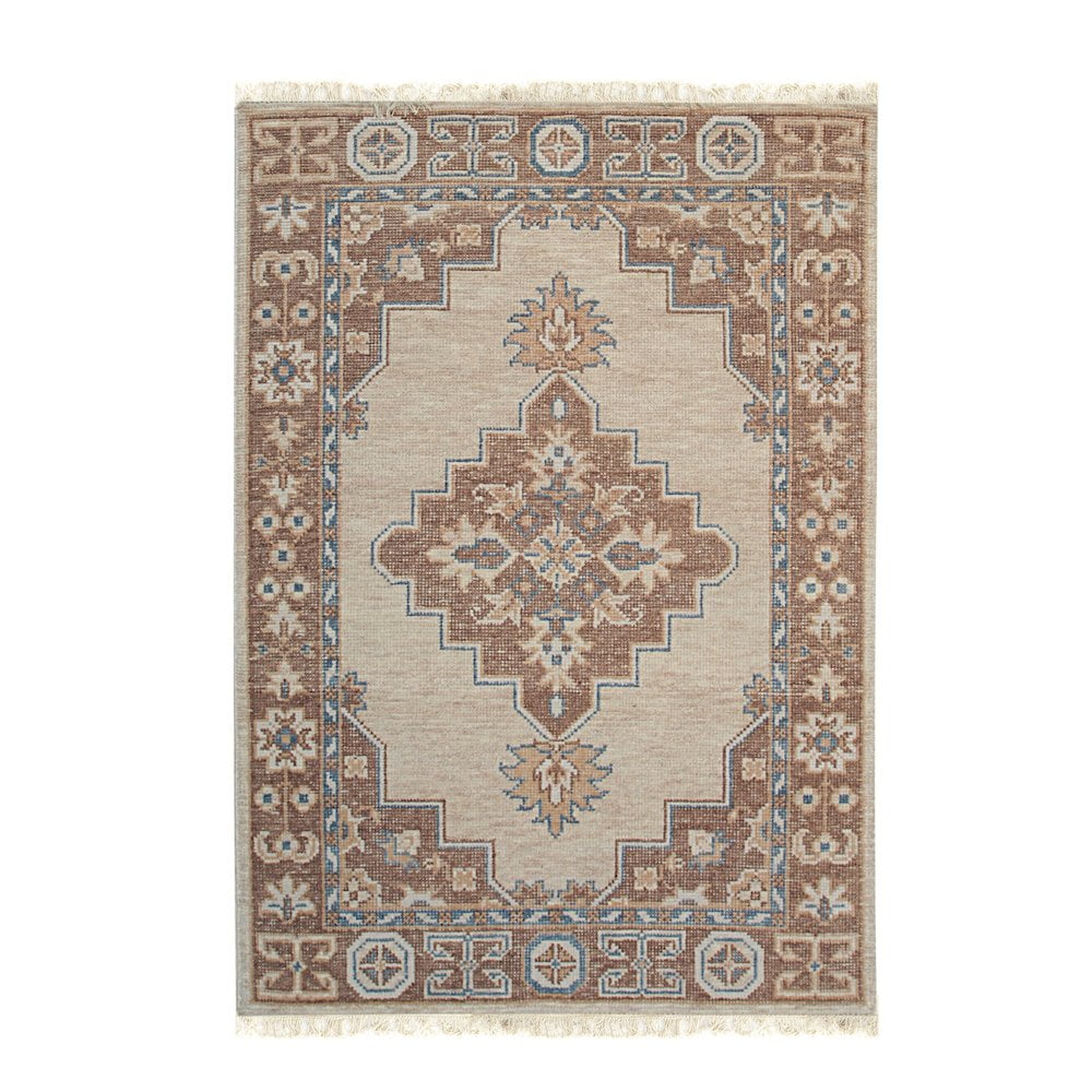Elegant Beige Hand-Knotted Wool Oriental Area Rug, 8' x 10'