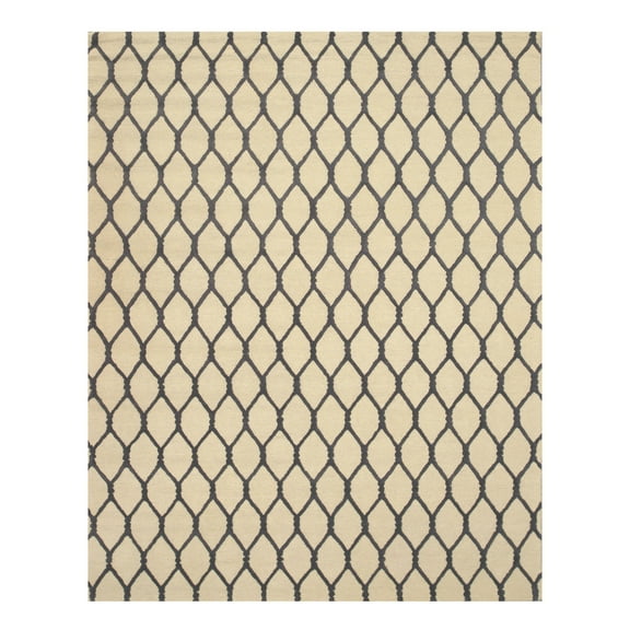EORC Beige Hand-Tufted Wool Transitional Chain-Link Rug, 5' x 8'