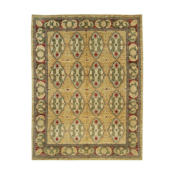 EORC Beige Handwoven Wool Transitional? Spanish Style Rug, 8' x 10'1