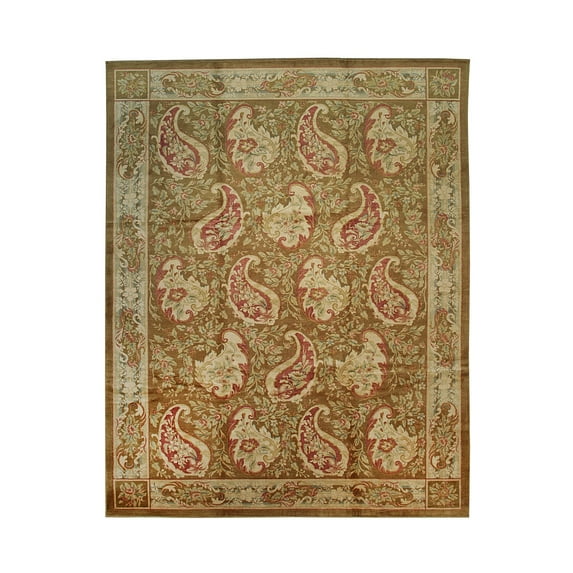 EORC Beige Handwoven Wool Transitional? Spanish Style Rug, 9'2 x 11'5