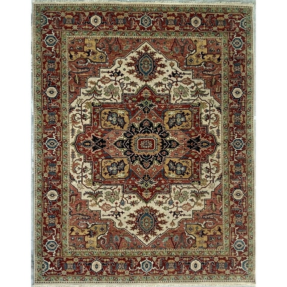 EORC Beige / Red Hand Knotted Wool Traditional Heriz Serapi Rug, 8' x 10'