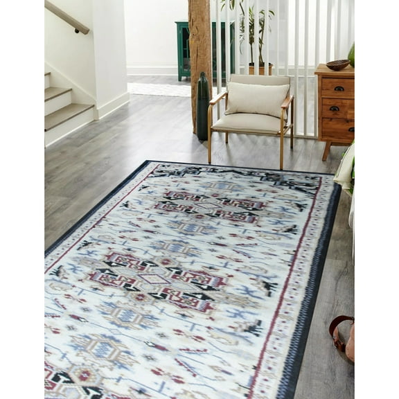 EORC Beige Traditional Medallion Heriz Design Weave  Area Rug