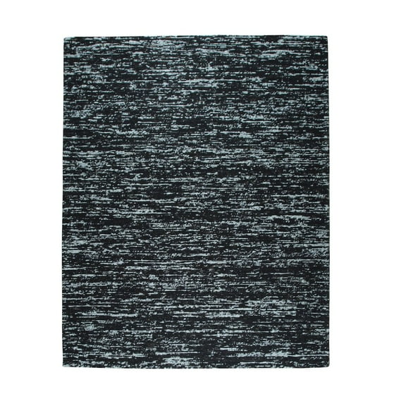 EORC Black Hand-Knotted Wool Contemporary Natural Modern Wool Flat Rug, 4' x 6'