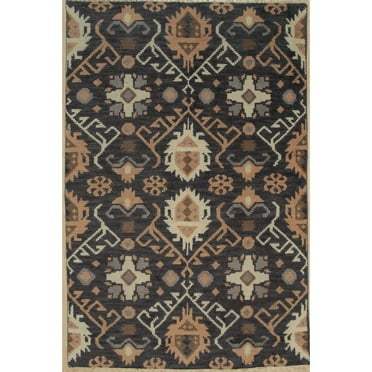 EORC Black Hand Knotted Wool Traditional Oushak Rug, 8' x 10'
