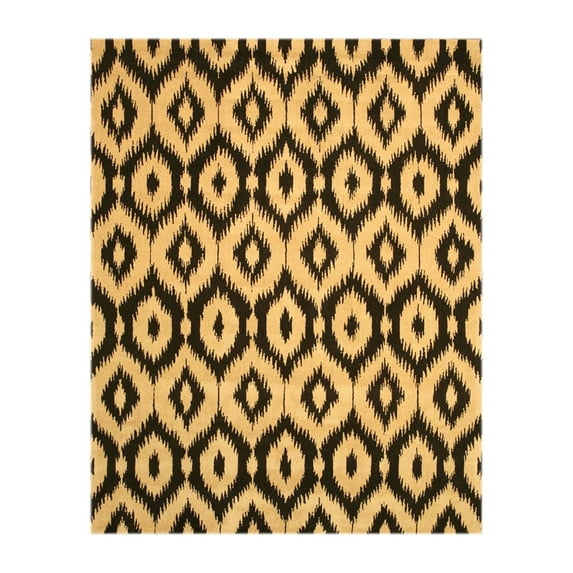 EORC Black Hand-Tufted Wool Contemporary Gold Ikat Rug, 7'9 x 9'9