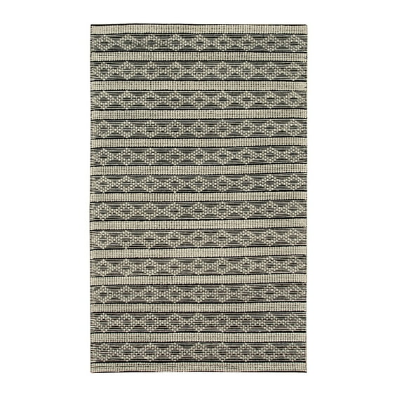 EORC Black Handwoven Wool Contemporary  Durrie Kilim Rug, 4' x 6'