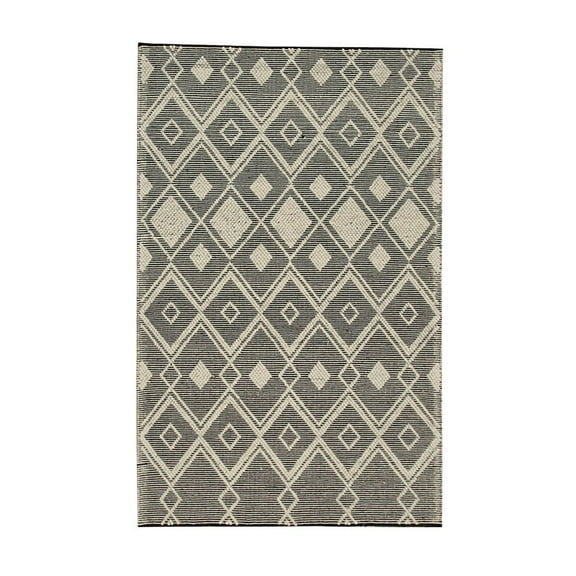 EORC Black Handwoven Wool Contemporary  Durrie Kilim Rug, 4' x 6'