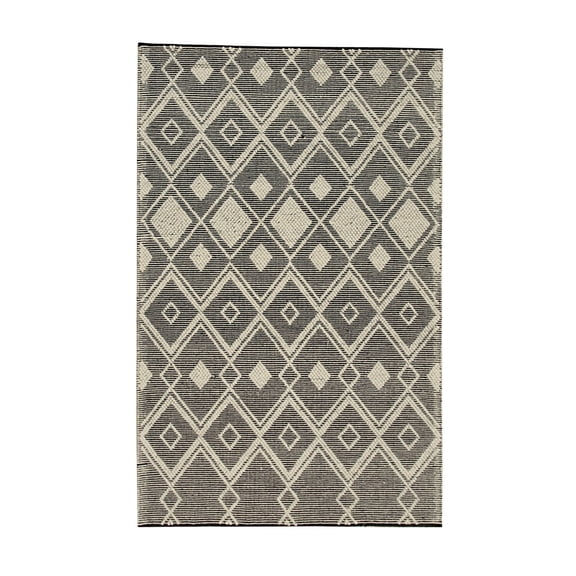 EORC Black Handwoven Wool Contemporary Durrie Kilim Rug, 4' x 6'-Color:Black,Material:Wool