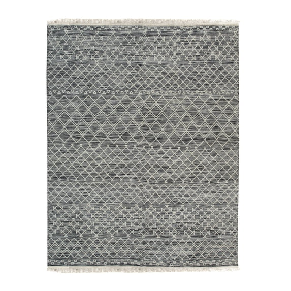 EORC Black Handwoven Wool Contemporary Punja Kilim Rug, 4' x 6'-Color:Black,Material:Wool