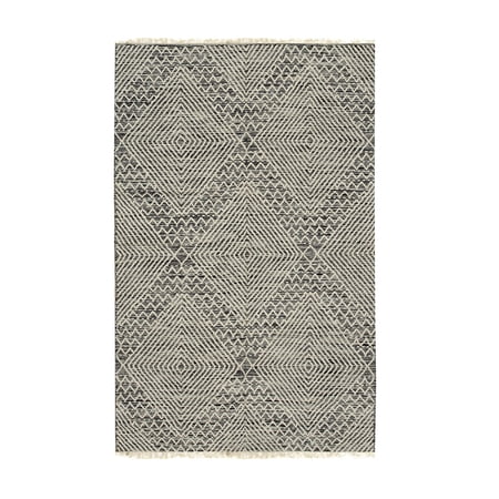 EORC Black Handwoven Wool Contemporary Punja Kilim Rug, 8' x 10'-Color:Black,Material:Wool