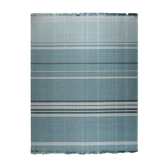 EORC Blue Hand-Knotted Wool Contemporary Flat Weave Rug, 6' x 9'