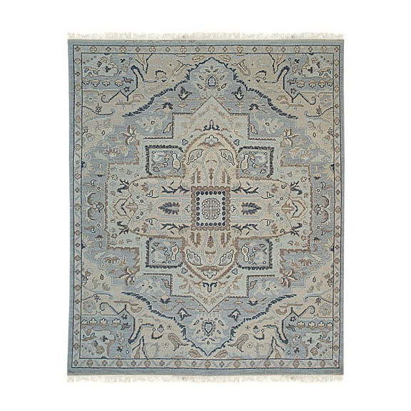 EORC Blue Hand Knotted Wool Traditional Oriental Design Rug, 8' x 10'