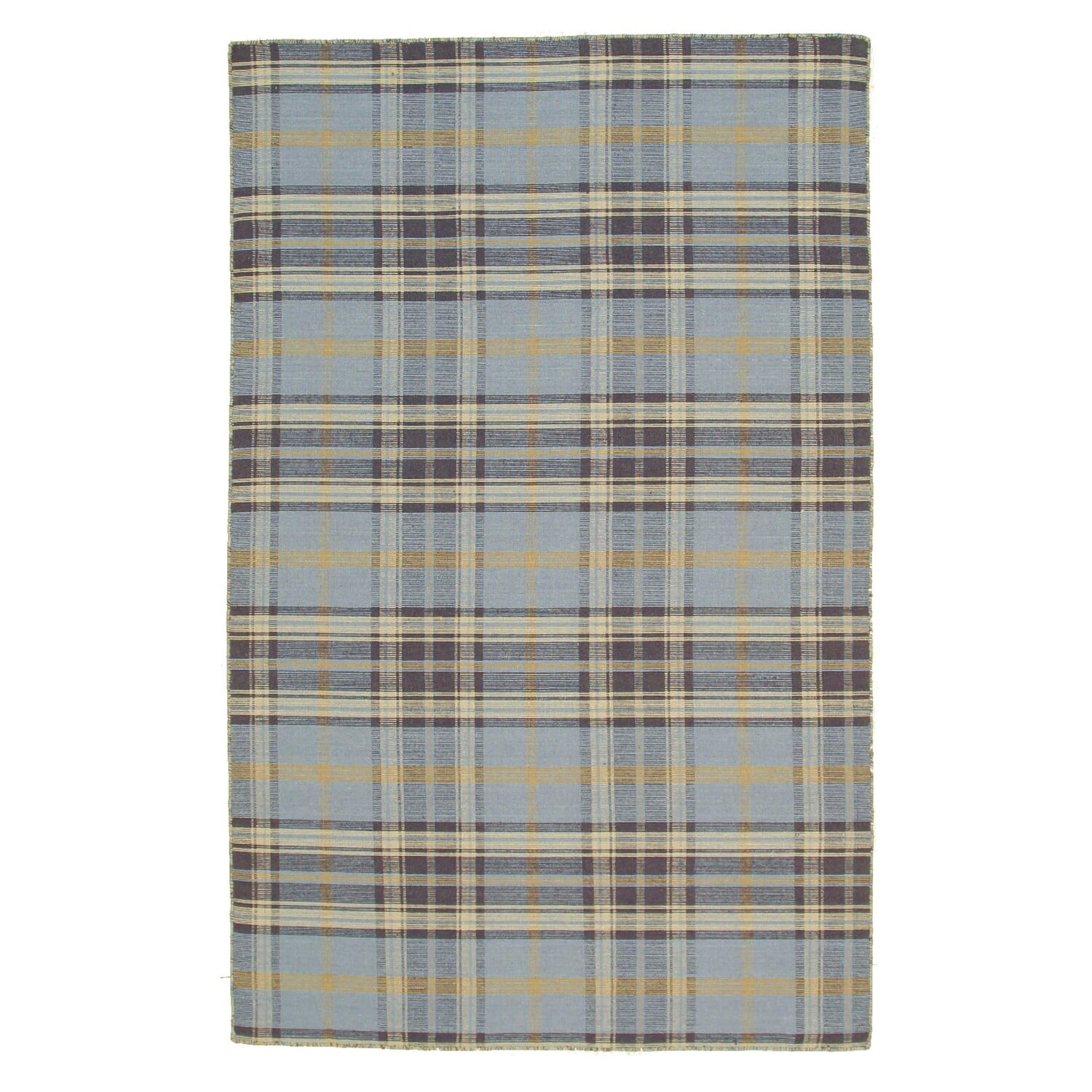 EORC Blue Hand-Knoted Wool Transitional Plaid Rug, 12' x 15'-Color:Blue ...