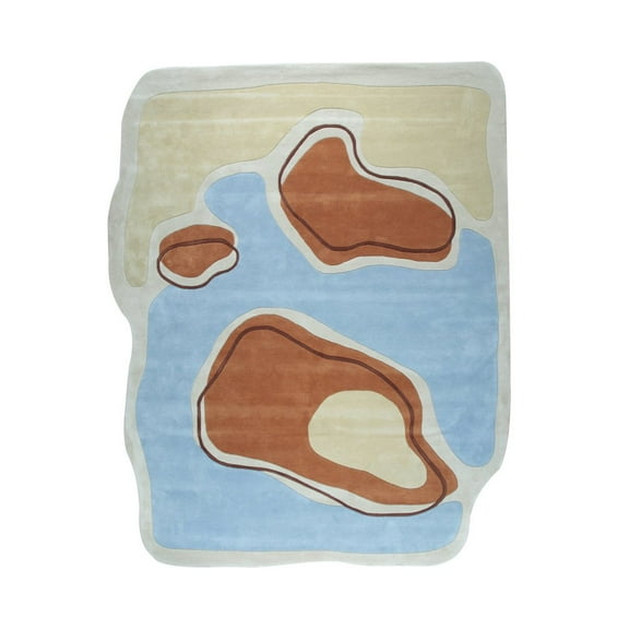 EORC Blue Hand-Tufted Wool Contemporary Modern Rug, 6' x 9'