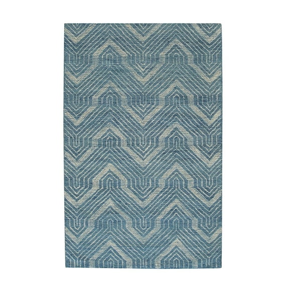 EORC Blue Hand-Tufted Wool Contemporary Spring Rug, 5' x 8'