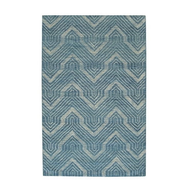 EORC Blue Hand-Tufted Wool Contemporary Spring Rug, 7'6 x 9'6