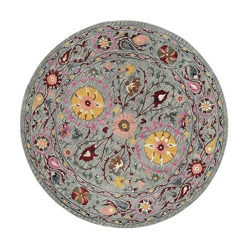 EORC Blue Hand-Tufted Wool Traditional Oriental Rug, 7'9 Round