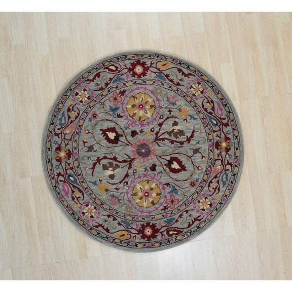EORC Blue Hand-Tufted Wool Traditional Suzani Rug, 7'9 Round-Color:Blue,Material:Wool
