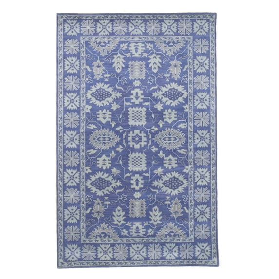 EORC Blue Hand-Tufted Wool Traditional Overdyed Rug, 6' Round