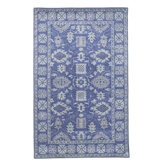 EORC Blue Hand-Tufted Wool Traditional Overdyed Rug, 6' Round