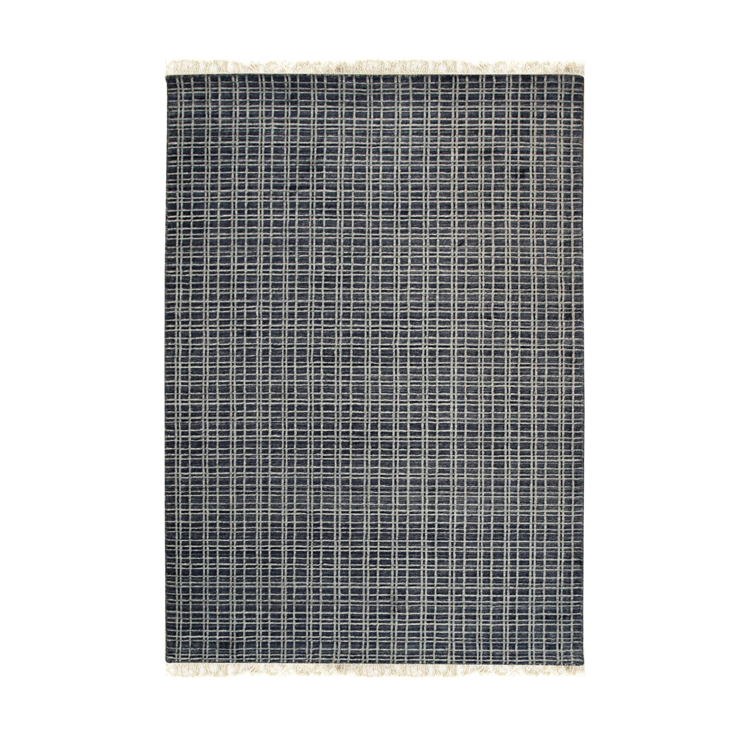 Wool Check Rug EORC Blue Handmade Wool & Viscose Contemporary Loom Check Rug, 5'7 x 8 ...